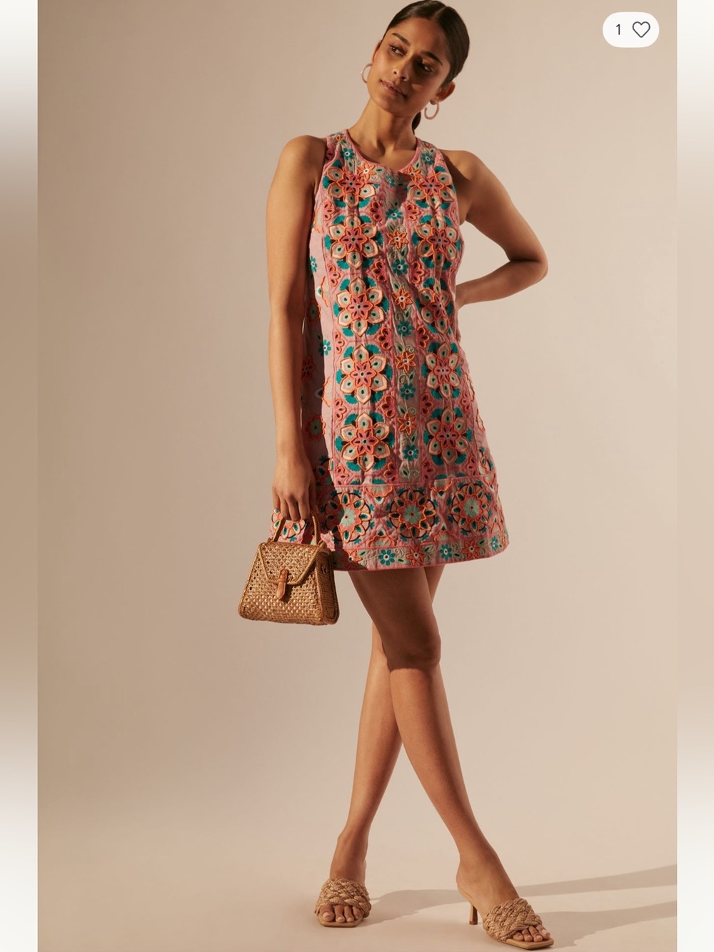 Anthropologie Women’s Pink Floral Crochet Dress